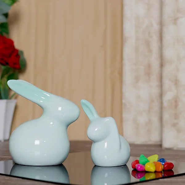 Rabbit_Showpiece_Set_Of_2_For_Home_Decor_Light_Green_Polyresin_5_5_Inch