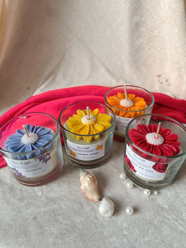 Daisy_Flower_Candle_Combo_Of_4_Aroma_Lavender_Champa_Jasmine_Rose_Candle