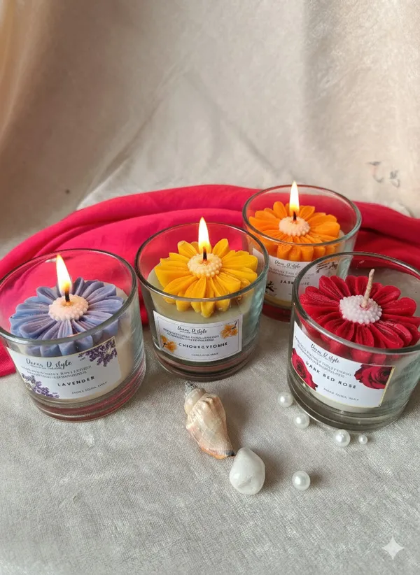 Daisy_Flower_Candle_Combo_Of_4_Aroma_Lavender_Champa_Jasmine_Rose_Candle