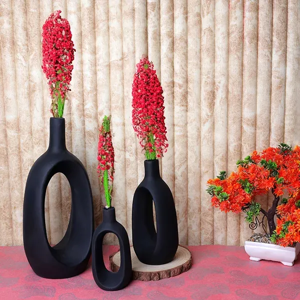 Oval_Shaped_Flower_Vases_For_Home_Decor_Set_Of_3_Black_Polyresin_9_5_Inch