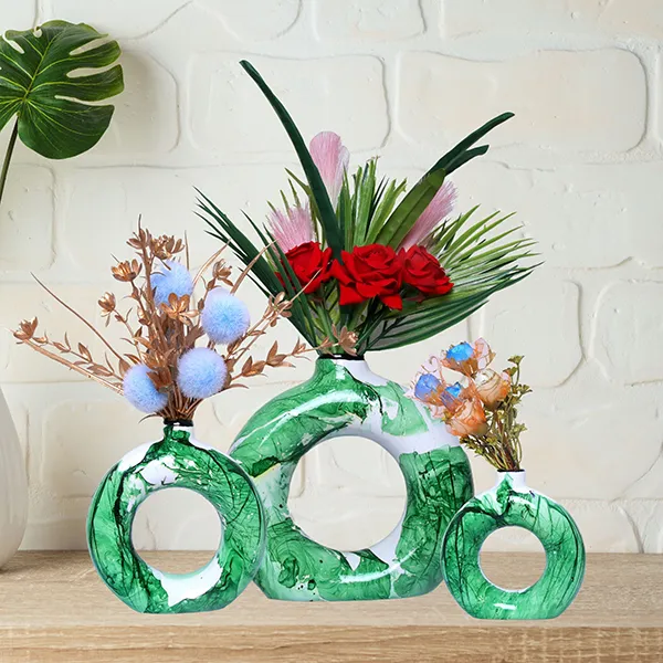 Donut_Shaped_Flower_Vases_For_Home_Decor_Set_Of_3_Green_Polyresin_8_Inch