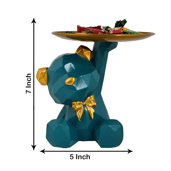 7_Inch_Geometric_Bear_Tray_Teal_Resin_Candy_Holder_Decorative_Bear_Showpiece