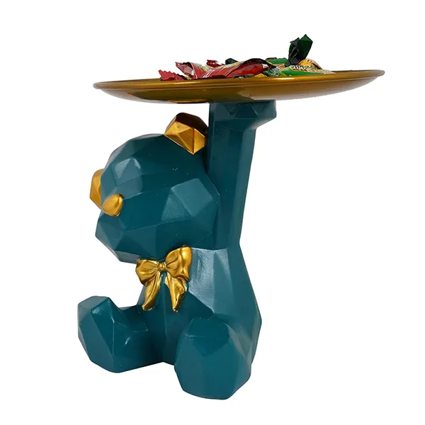 7_Inch_Geometric_Bear_Tray_Teal_Resin_Candy_Holder_Decorative_Bear_Showpiece