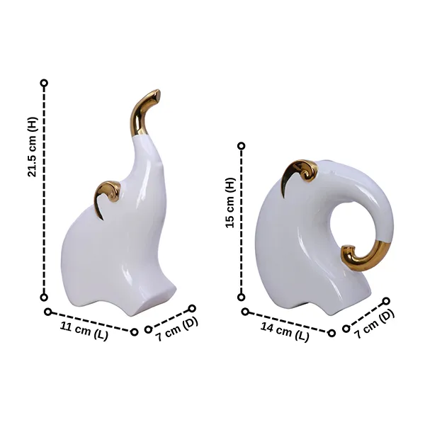 White_Polyresin_Elephant_Figurines_Set_Of_2_Gold_Trim_H_21_5_15_Cm