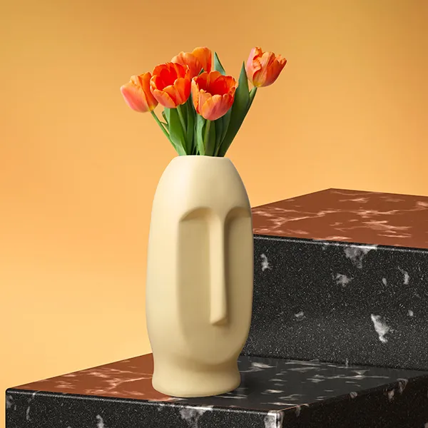 Human_Face_Flower_Vases_For_Home_Decor_Yellow_Polyresin_9_5_Inch
