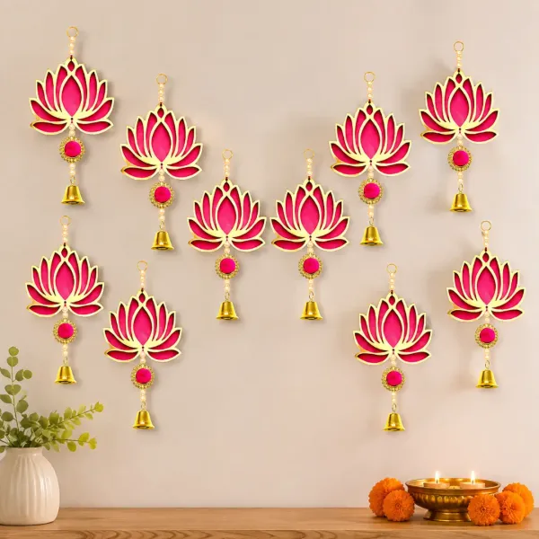 Handmade_Pink_Lotus_Wall_Hanging_With_Jhumki_For_Home_Decoration_Set_Of_6