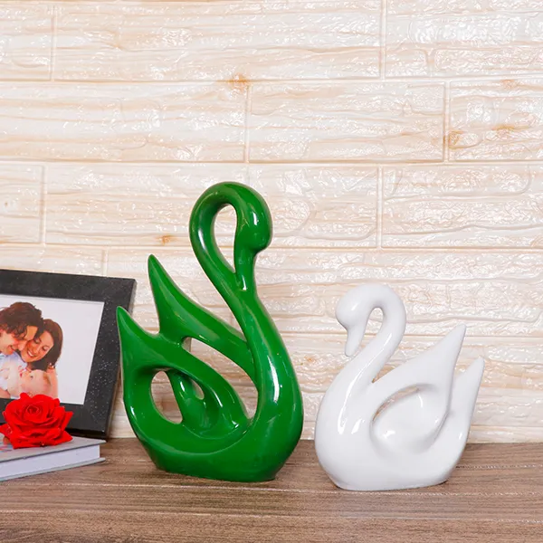 Lucky_Swan_Couple_Showpiece_For_Home_Decor_Green_White_Polyresin_10_Inch