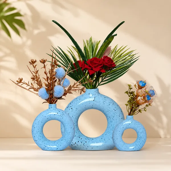 Polyresin_Modern_Sky_Blue_Donut_Shape_Flower_Vase_Set_Of_3