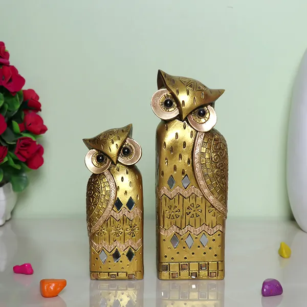 Decorative_Golden_Owl_Figurine_Set_Handcrafted_Showpiece