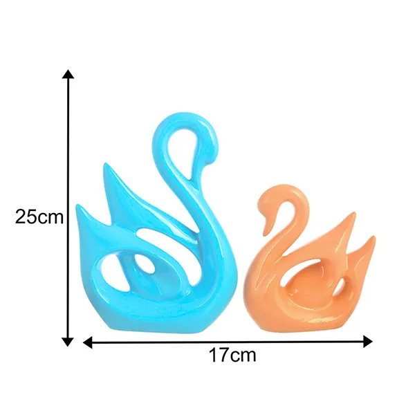 Swan_Couple_Showpiece_For_Home_Decor_Set_Of_2_Blue_Orange_Polyresin_10_Inch