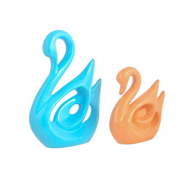 Swan_Couple_Showpiece_For_Home_Decor_Set_Of_2_Blue_Orange_Polyresin_10_Inch