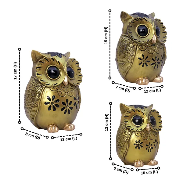 Handcrafted_Brown_Green_Owl_Figurine_Set_Decorative_Showpiece_With_Three_Different_Sizes_Large_17cm_H_X_13cm_L_X_8cm_D_Medium_15cm_H_X_12cm_L_X_7cm_D_Small_13cm_H_X_10cm_L_X_6cm_D