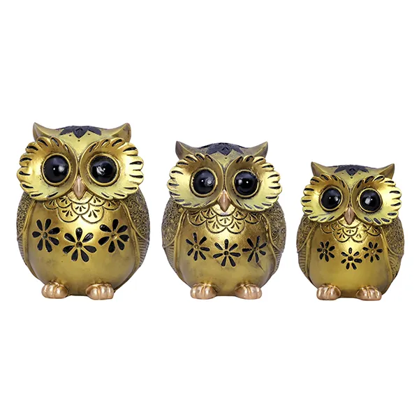 Handcrafted_Brown_Green_Owl_Figurine_Set_Decorative_Showpiece_With_Three_Different_Sizes_Large_17cm_H_X_13cm_L_X_8cm_D_Medium_15cm_H_X_12cm_L_X_7cm_D_Small_13cm_H_X_10cm_L_X_6cm_D