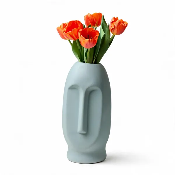 Polyresin_Artistic_Human_Face_Flower_Vase_Light_Green