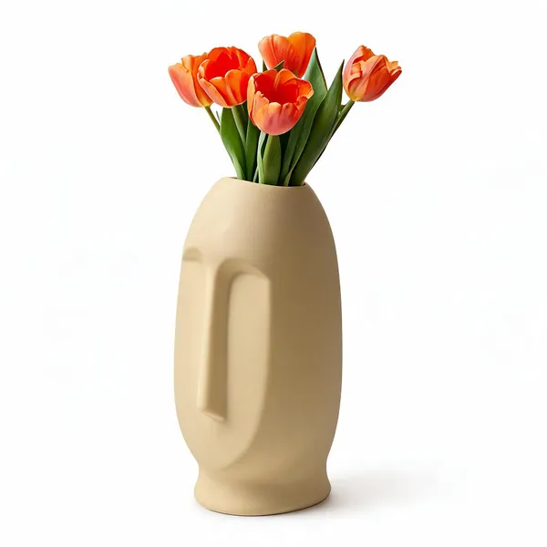 Polyresin_Artistic_Cream_Human_Face_Flower_Vase