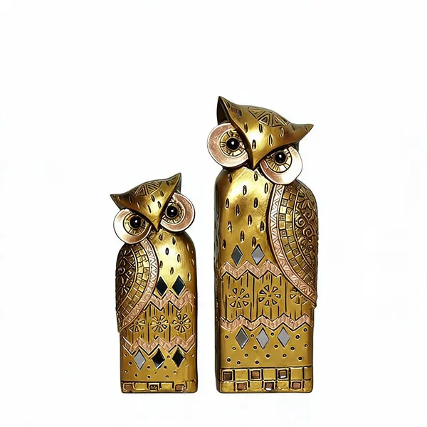 Polyresin_Handcrafted_Golden_Mirror_Accent_Owl_Figurine_Set_Of_2