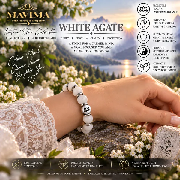 White_Agate_Stone_Bead_Clarity_Bracelet_For_Unisex