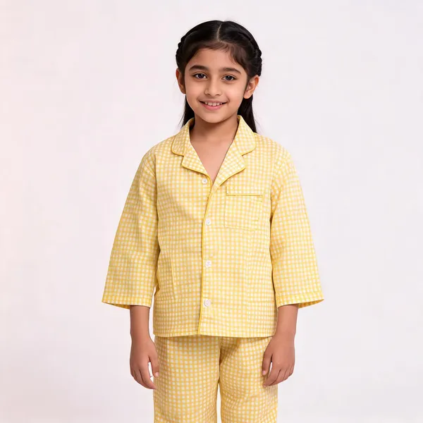 Yellow_Checked_Cotton_Pyjama_Set_For_Boys_&_Girls