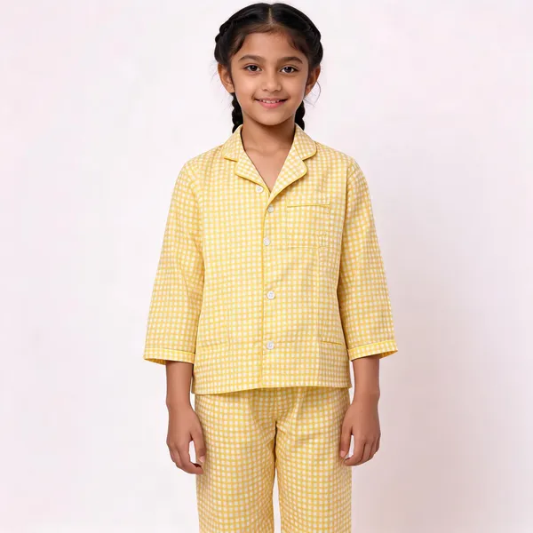 Yellow_Checked_Cotton_Pyjama_Set_For_Boys_&_Girls