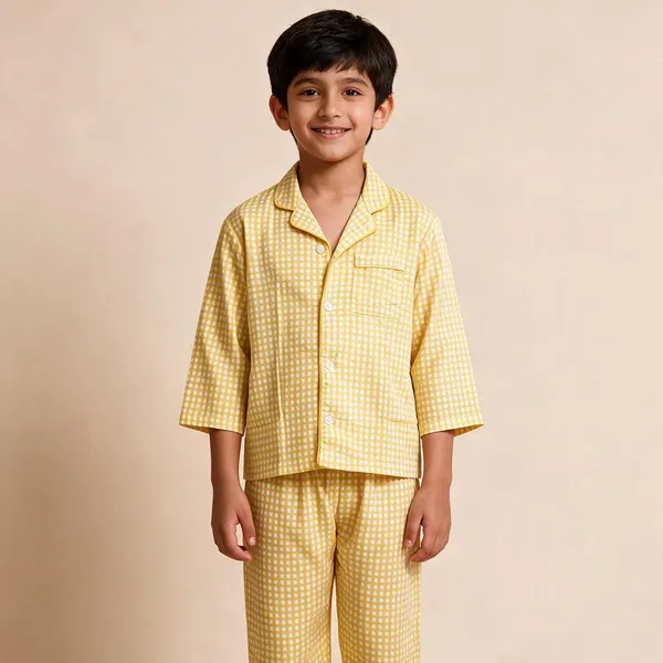 Yellow_Checked_Cotton_Pyjama_Set_For_Boys_&_Girls
