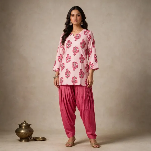 Pink_Floral_Cotton_Straight_Kurta_Cord_Set_For_Women_&_Girls