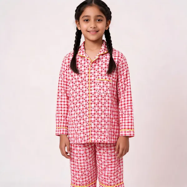 Pink_Checkered_Cotton_Pyjama_Set_For_Boys_&_Girls