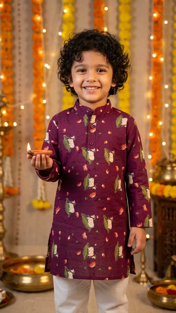 Wine/_Maroon_pichwai_Printed_Kurta_For_Boys