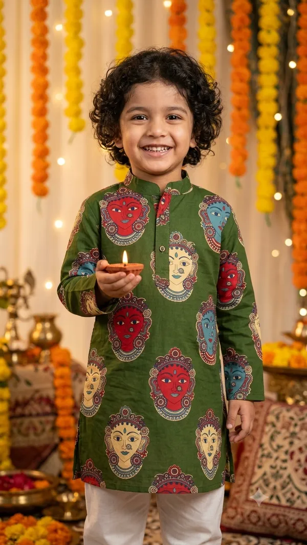Green_Maa_Durga_Printed_Regular_Fit_Kurta_For_Boys