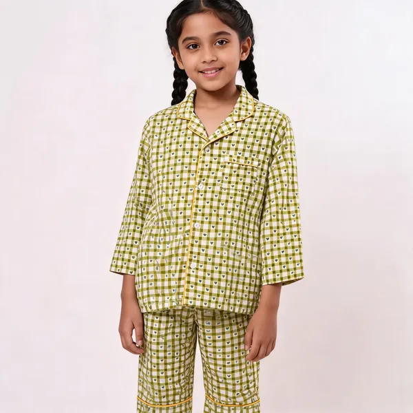 Green_Check_Cotton_Relaxed_Pyjama_Set_For_Boys_&_Girls