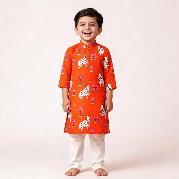 Orange_Printed_Cotton_Straight_Kurta_Pyjama_Set_For_Boys