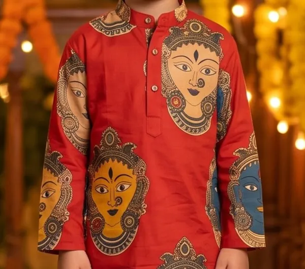 Red_Printed_Cotton_Straight_Kurta_Pyjama_Set_For_Boys