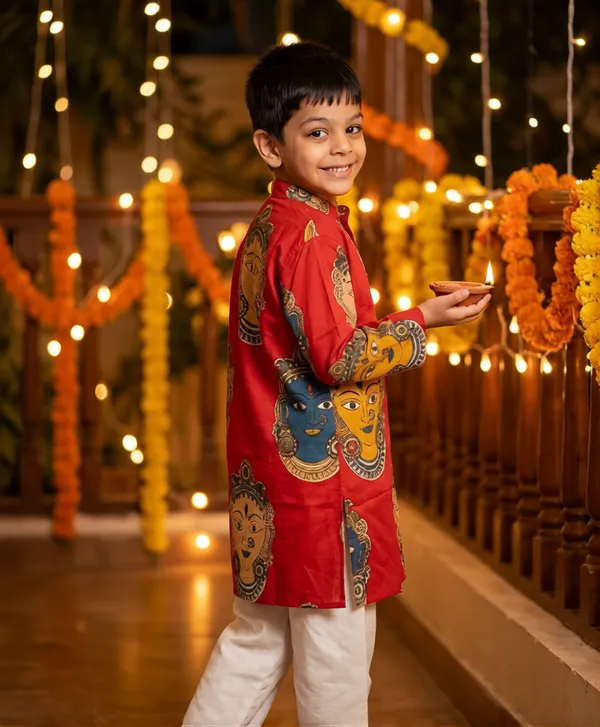 Red_Printed_Cotton_Straight_Kurta_Pyjama_Set_For_Boys