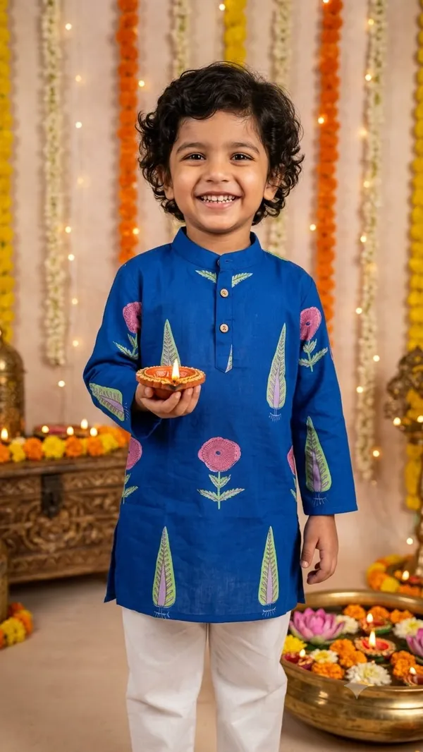 Blue_Floral_Cotton_Straight_Kurta_Pyjama_Set_For_Boys