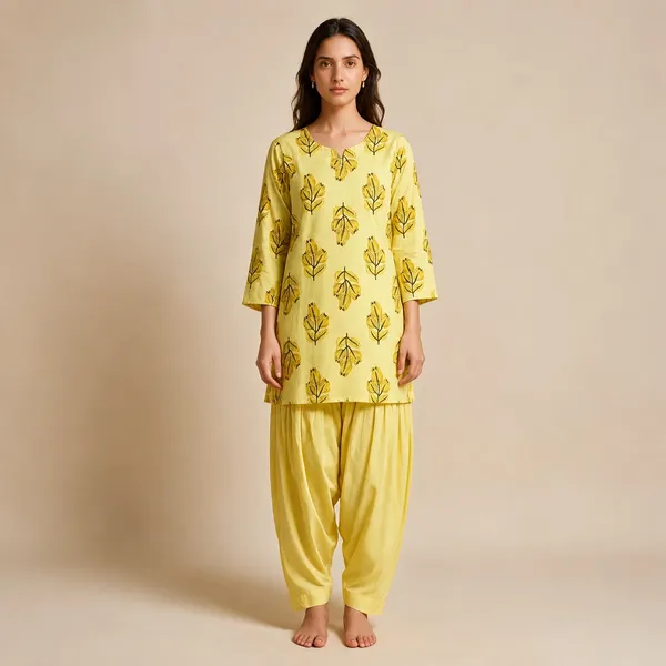 Yellow_Printed_Cotton_Straight_Kurta_Cord_Set_For_Women_&_Girls