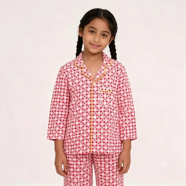 Pink_Checkered_Cotton_Pyjama_Set_For_Boys_&_Girls