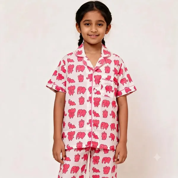 Pink_Elephant_Printed_Cotton_Relaxed_Short_Sleeve_Pyjama_Set_For_Boys_&_Girls