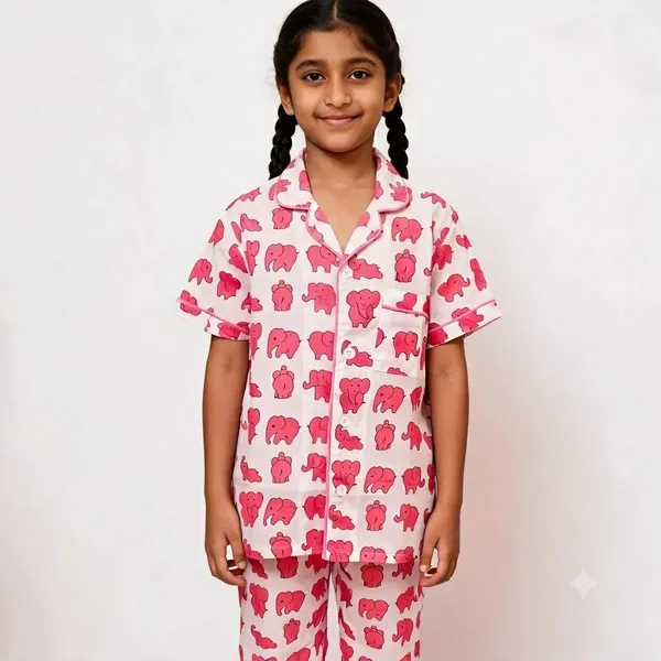 Pink_Elephant_Printed_Cotton_Relaxed_Short_Sleeve_Pyjama_Set_For_Boys_&_Girls