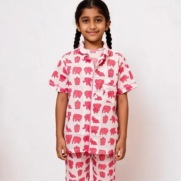 Pink_Elephant_Printed_Cotton_Relaxed_Short_Sleeve_Pyjama_Set_For_Boys_&_Girls