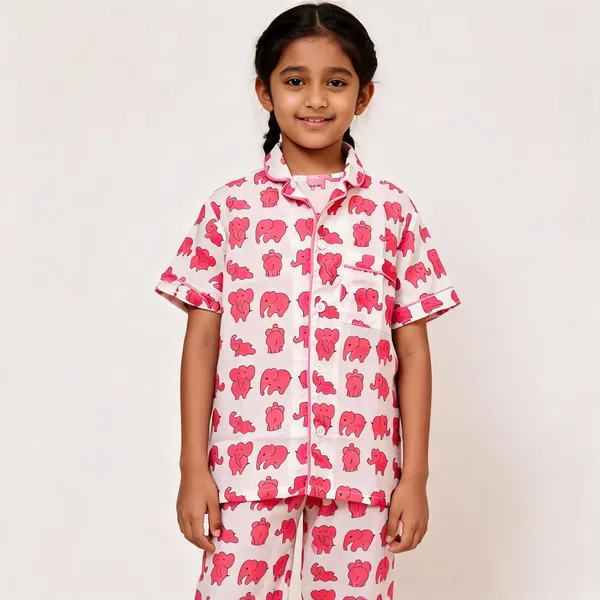 Pink_Elephant_Printed_Cotton_Relaxed_Short_Sleeve_Pyjama_Set_For_Boys_&_Girls