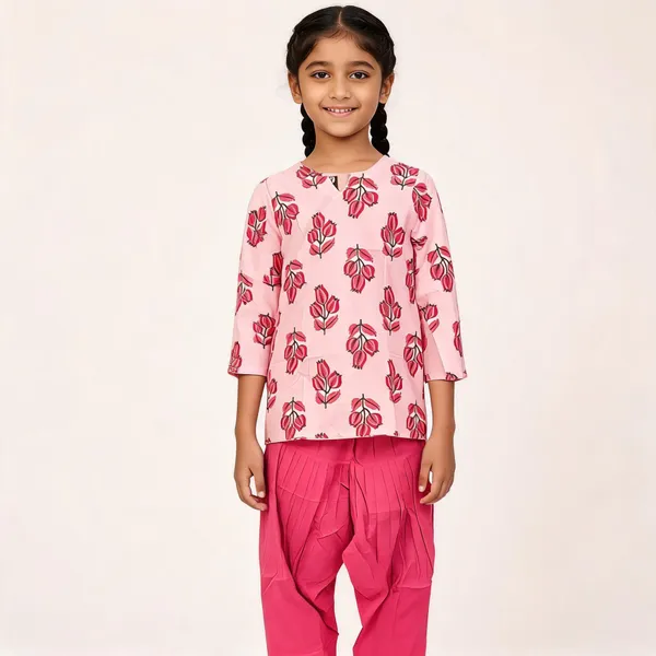 Pink_Floral_Cotton_Straight_Kurta_Cord_Set_For_Women_&_Girls