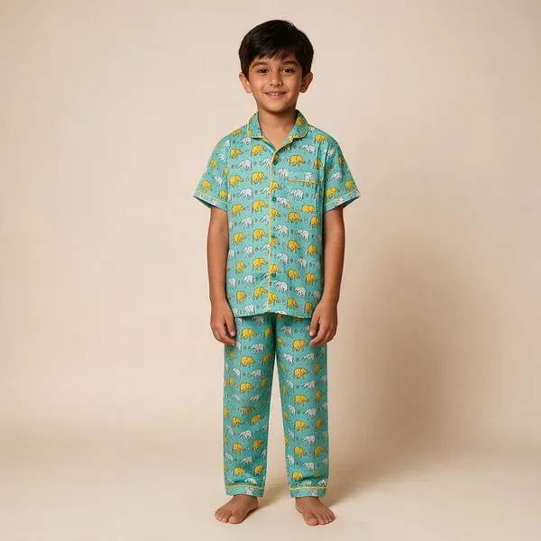 Blue_Elephant_Print_Cotton_Pyjama_Set_For_Boys_&_Girls