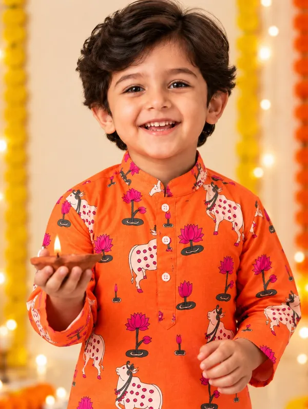 Orange_Printed_Cotton_Straight_Kurta_Pyjama_Set_For_Boys