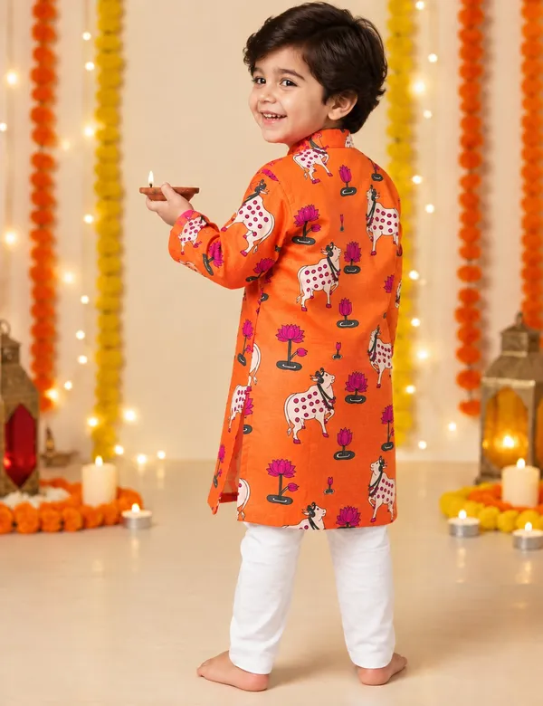 Orange_Printed_Cotton_Straight_Kurta_Pyjama_Set_For_Boys