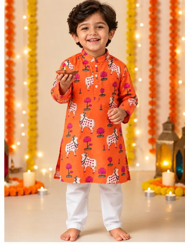 Orange_Printed_Cotton_Straight_Kurta_Pyjama_Set_For_Boys