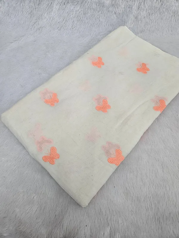 Peach_Butterfly_Threadwork_Embroidery_On_Dyeable_Kora_Mul_Cotton_Fabric