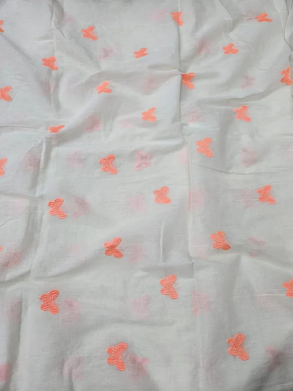 Peach_Butterfly_Threadwork_Embroidery_On_Dyeable_Kora_Mul_Cotton_Fabric