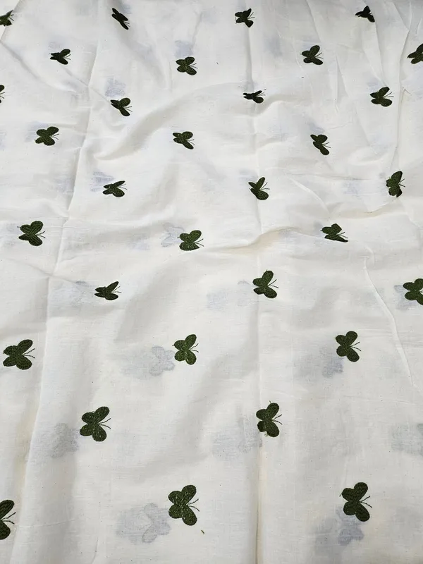 Green_Butterfly_Threadwork_Embroidery_On_Dyeable_Kora_Mul_Cotton_Fabric