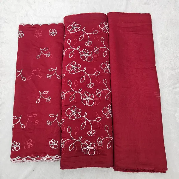 Maroon_3pc_Embroidery_On_Mul_Chanderi_Fabric