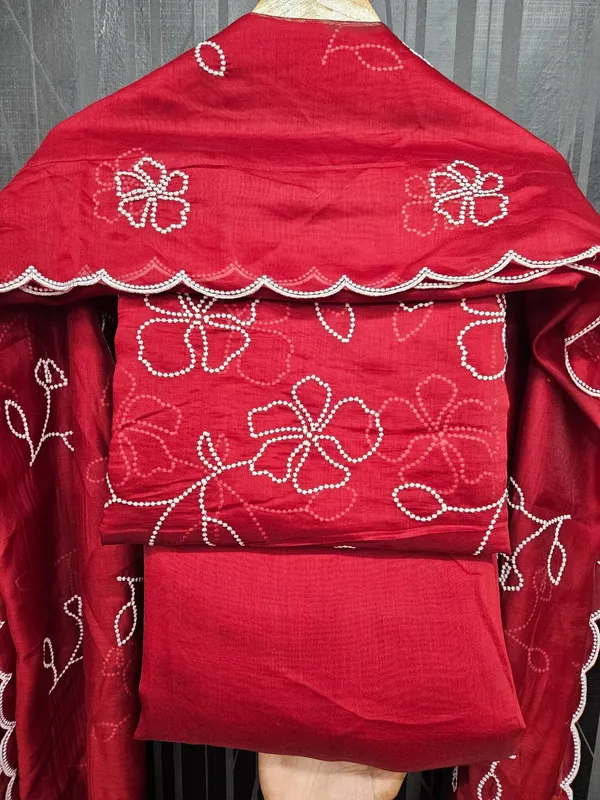 Maroon_3pc_Embroidery_On_Mul_Chanderi_Fabric