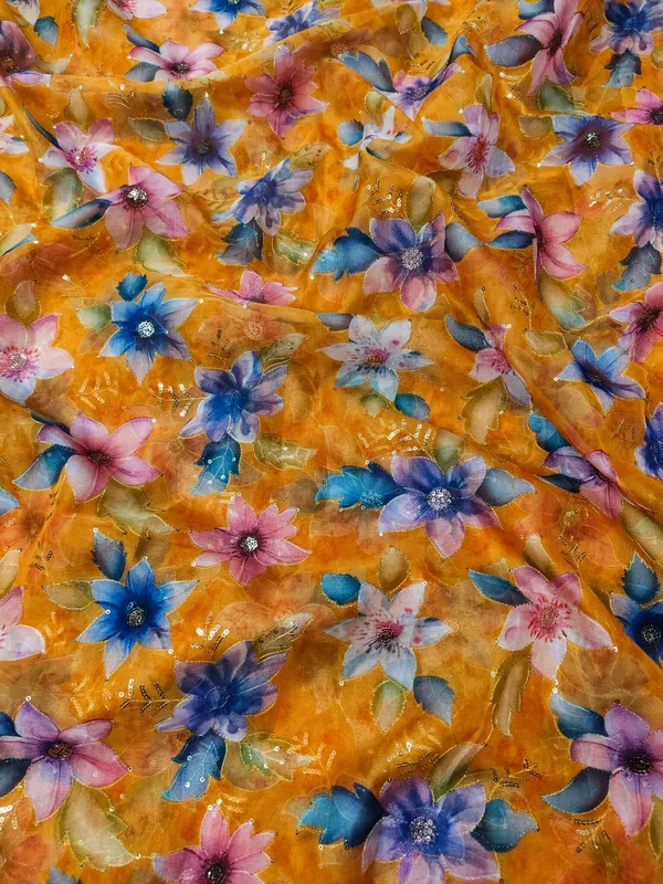 Yellow_Floral_Position_Print_With_Embroidery_On_Organza_Fabric